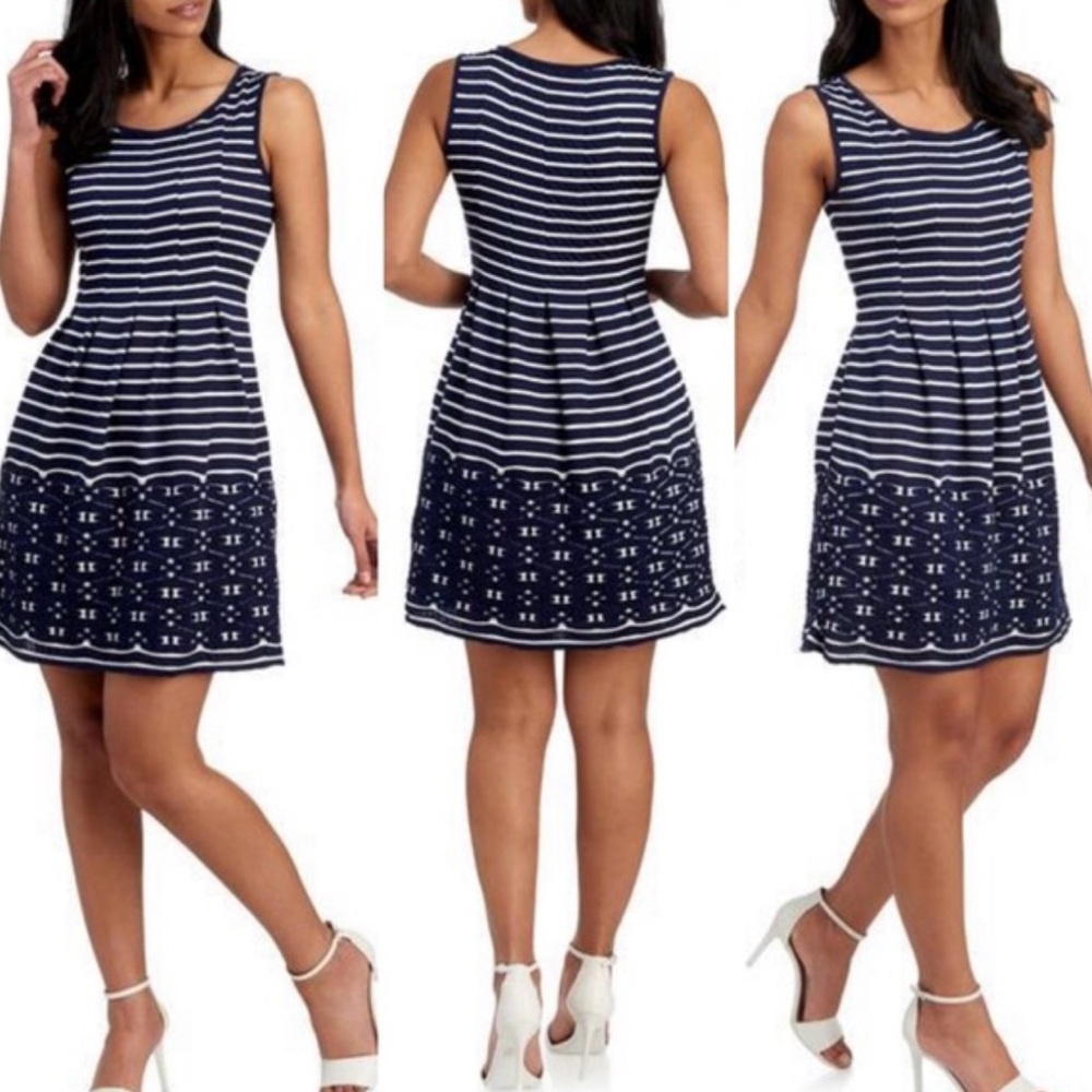 Max Studio | Navy and White Striped Mini Dress